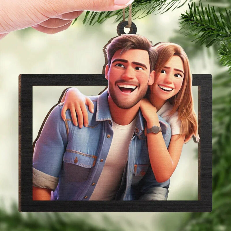 Personalized Cartoon Photo Ornaments Romantic Christmas Gifts for Couples