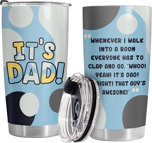 Fathers Gifts, Its Dad Tumbler with Lid 20 oz Stainless Steel, Cartoon Dad Coffee Mug, Daddy Drinking Cup, Father Birthday Gifts from Daughter Son