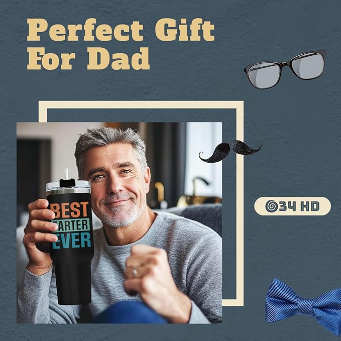 Funny Fathers Gifts, Best Farter I Mean Father Tumbler with Hanlde Straw 40 oz Stainless Steel, Hilarious Dad Cup, Birthday Gifts for Dad from Daughter Son