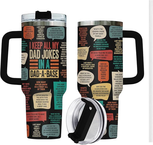 Fathers Joke Gifts, Funny Dad Tumbler with Handle Straw 40 oz Stainless Steel, Dad Jokes Cup, Hilarious Birthday Gifts for Men, Husband