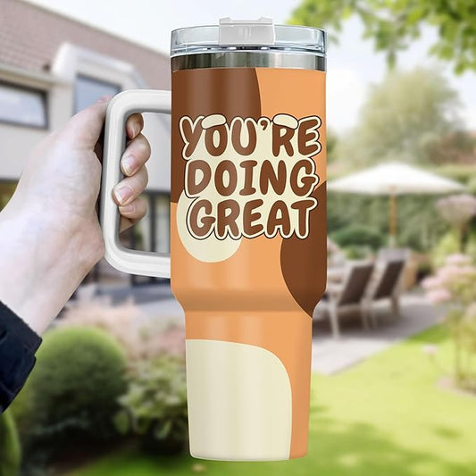 Gifts for Mom, Cartoon Mommy Tumbler with Handle and Straw, 40 oz Stainless Steel Mama Coffee Mug, Mommy Drinking Cup, Unique Birthday Gifts for Expecting, New Mom