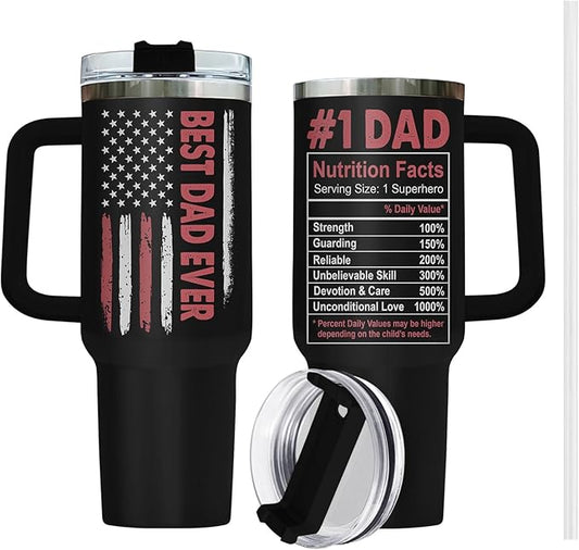 Fathers Gifts, Dad Tumbler with Handle Straw 40 oz Stainless Steel, Dad Coffee Mug, Birthday Gifts for Men, Husband, Papa