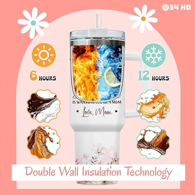 Mother and Daughter Tumbler with Handle & Straw, 40oz Stainless Steel Vacuum Insulated Expecting Mom Mug with Lid, Birthday First Mothers Day Gifts for Daughter, New Mom