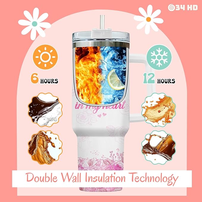 Mothers Day Gifts for Mom Daughter, Mom and Daughter Tumbler with Handle and Straw, 40oz Mommy Insulated Tumbler, Mama Coffee Mug, Inspirational Gifts for Mum