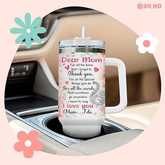 First Mothers Day Gifts, Elephant Mom Tumbler with Lid and Straw, 40oz Cup for Expecting Mom, To My Mommy Insulated Mug, First Time Mother Present Birthday Baby Showers
