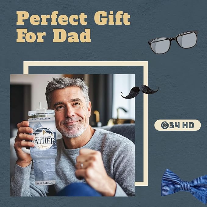 Fathers Gifts, Dad Light Tumbler with Handle Straw 40 oz Stainless Steel, Dad Nutrition Facts Cup, Father Husband Men Birthday Gifts from Daughter, Son, Wife