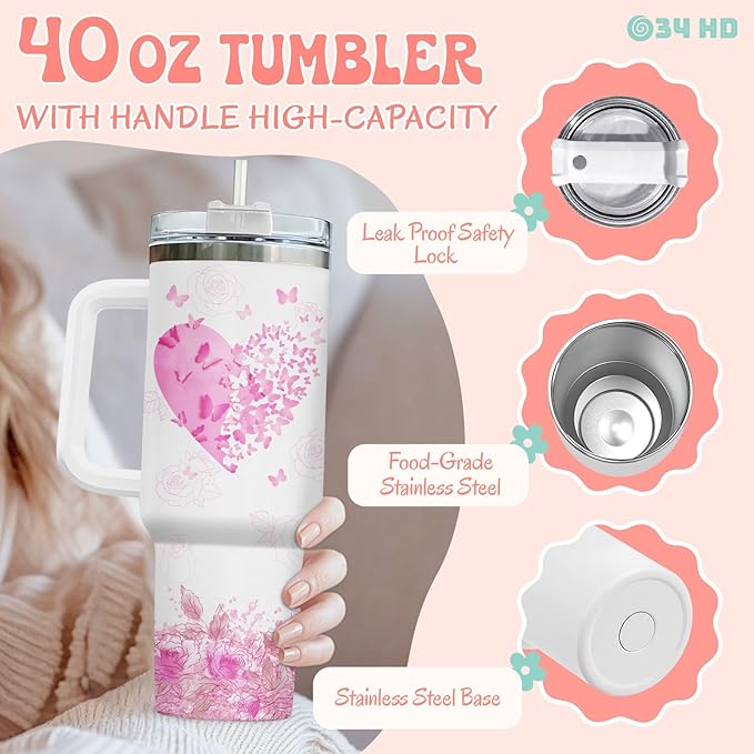 Mothers Day Gifts for Mom Daughter, Mom and Daughter Tumbler with Handle and Straw, 40oz Mommy Insulated Tumbler, Mama Coffee Mug, Inspirational Gifts for Mum