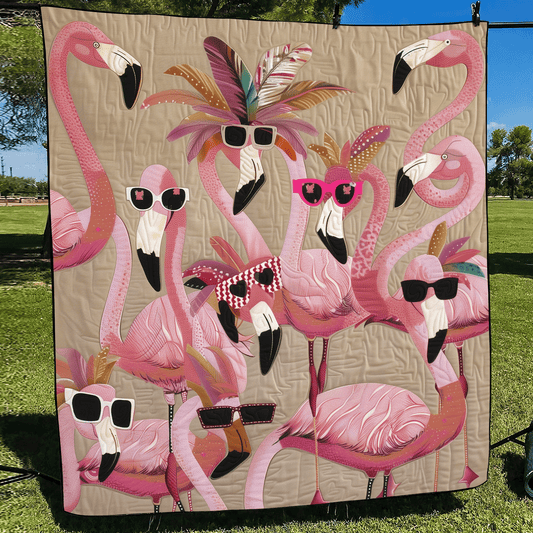 Tropical Flamingo Delight Quilted Blanket