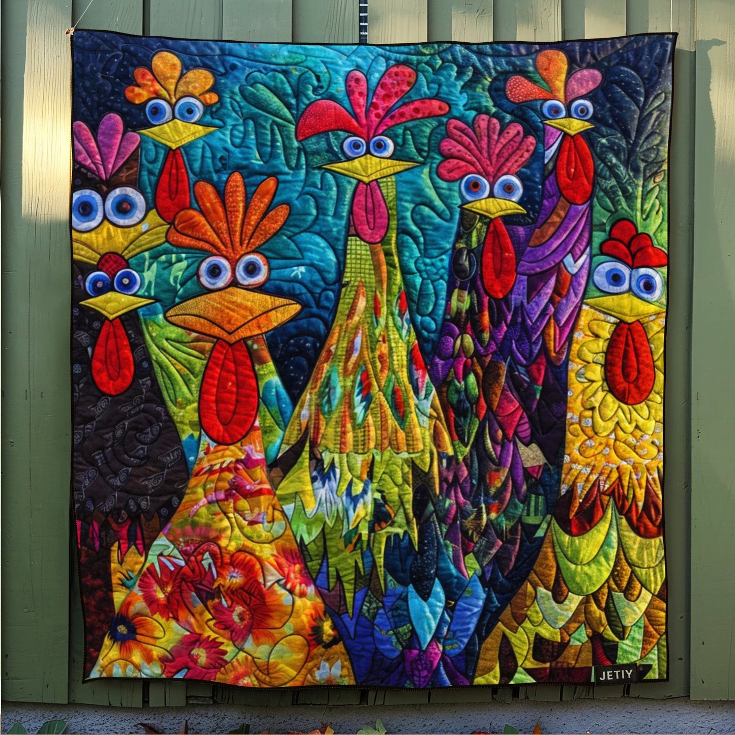 Whimsical Chickens Quilted Blanket