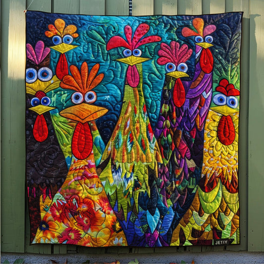 Whimsical Chickens Quilted Blanket