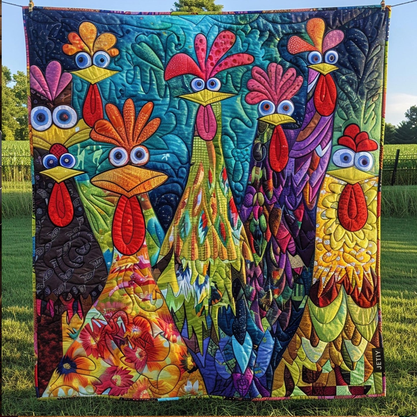 Whimsical Chickens Quilted Blanket