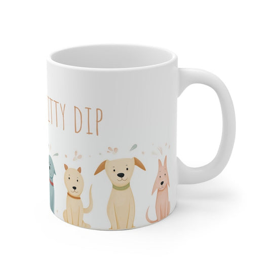 Ceramic Mug, Gift For Dog Lovers With The Text "Wag, Sip, Witty Dip"