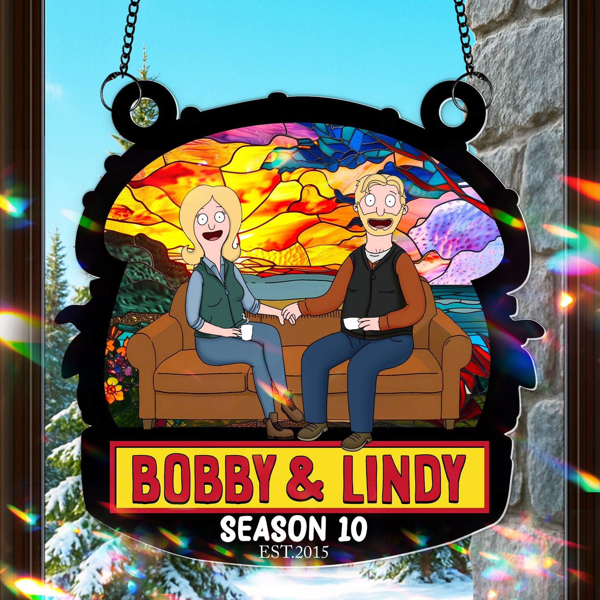 You And Me, Seasons Series - Personalized Christmas Suncatcher Ornament - Burger Couple Ornament