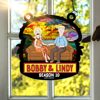 You And Me, Seasons Series - Personalized Christmas Suncatcher Ornament - Burger Couple Ornament