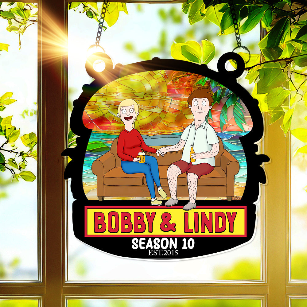 You And Me, Seasons Series - Personalized Christmas Suncatcher Ornament - Burger Couple Ornament