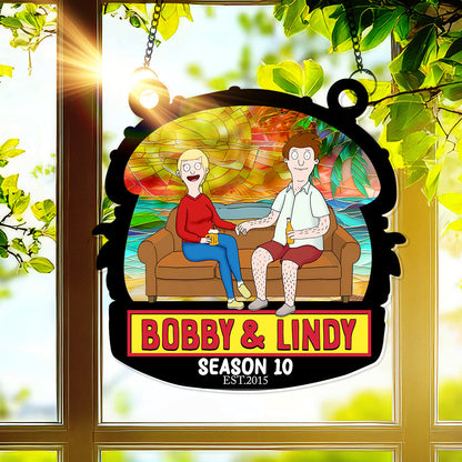 You And Me, Seasons Series - Personalized Christmas Suncatcher Ornament - Burger Couple Ornament