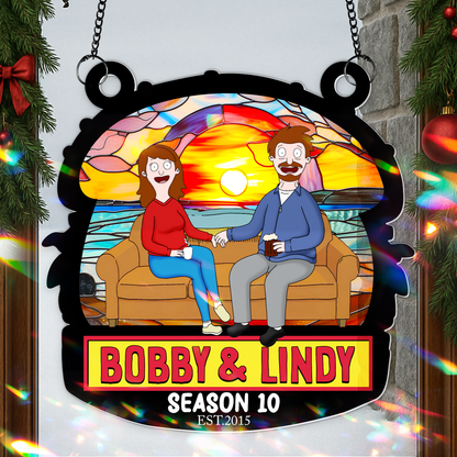 You And Me, Seasons Series - Personalized Christmas Suncatcher Ornament - Burger Couple Ornament