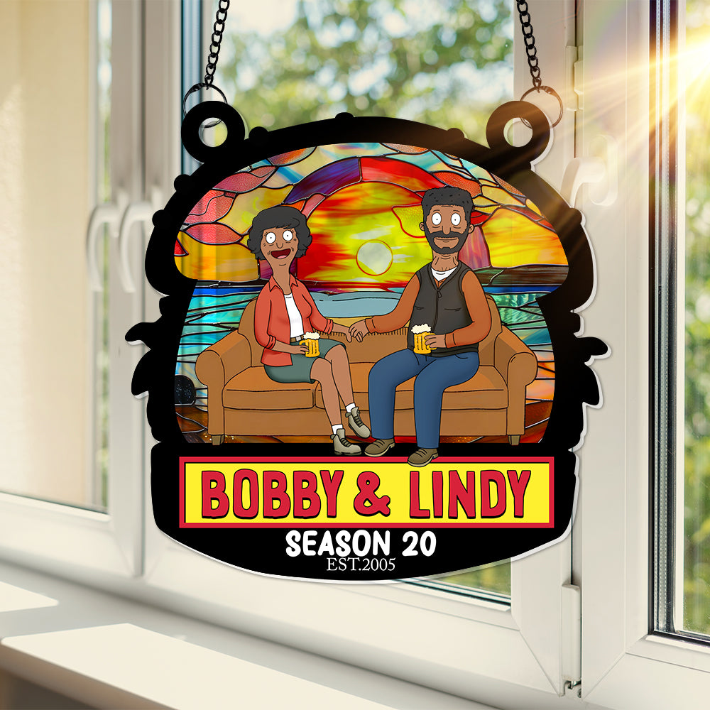 You And Me, Seasons Series - Personalized Christmas Suncatcher Ornament - Burger Couple Ornament