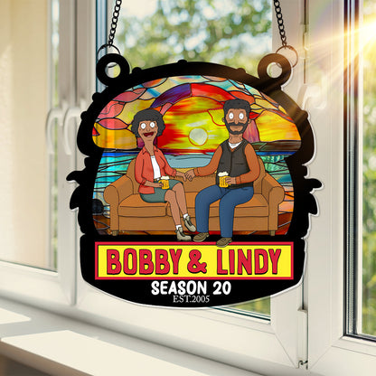 You And Me, Seasons Series - Personalized Christmas Suncatcher Ornament - Burger Couple Ornament