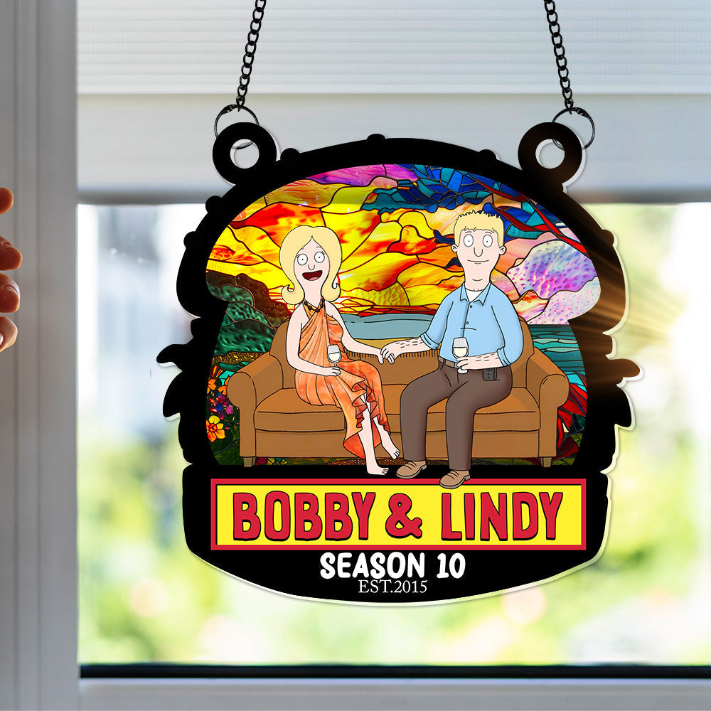 You And Me, Seasons Series - Personalized Christmas Suncatcher Ornament - Burger Couple Ornament