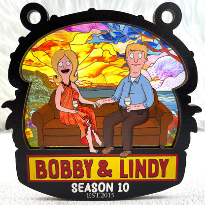 You And Me, Seasons Series - Personalized Christmas Suncatcher Ornament - Burger Couple Ornament