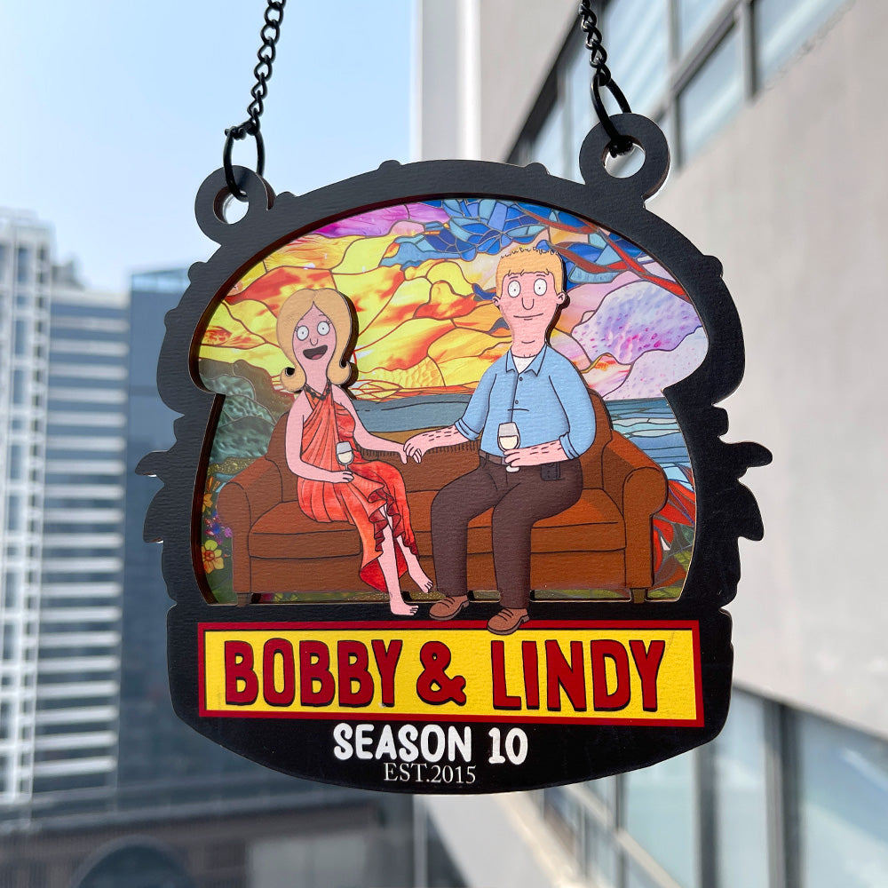 You And Me, Seasons Series - Personalized Christmas Suncatcher Ornament - Burger Couple Ornament