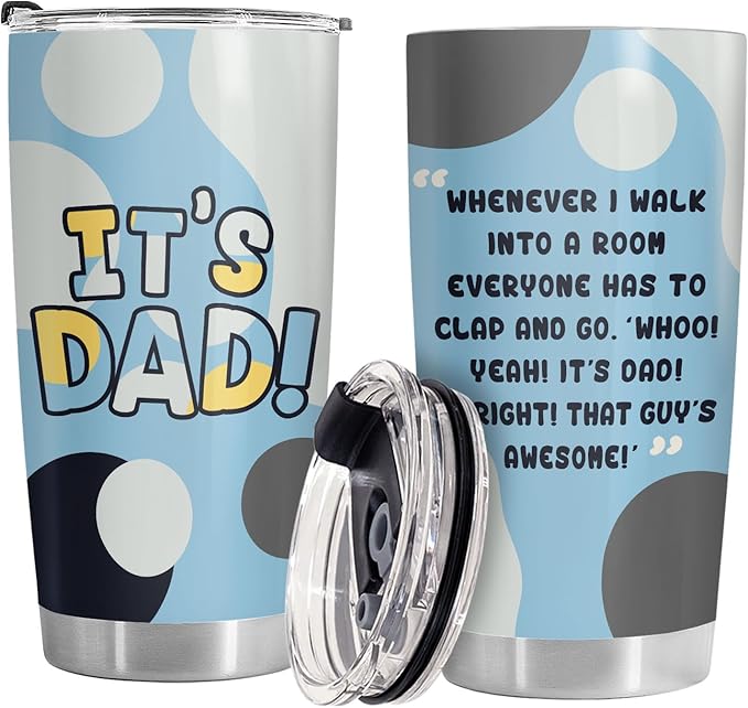 Fathers Gifts, Its Dad Tumbler with Lid 20 oz Stainless Steel, Cartoon Dad Coffee Mug, Daddy Drinking Cup, Father Birthday Gifts from Daughter Son