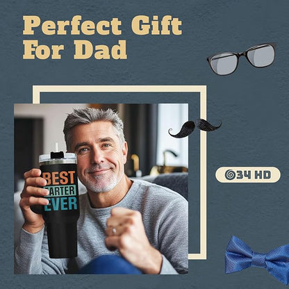 Funny Fathers Gifts, Best Farter I Mean Father Tumbler with Hanlde Straw 40 oz Stainless Steel, Hilarious Dad Cup, Birthday Gifts for Dad from Daughter Son