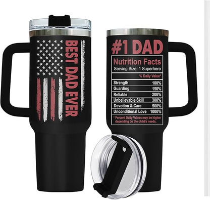 Fathers Gifts, Dad Tumbler with Handle Straw 40 oz Stainless Steel, Dad Coffee Mug, Birthday Gifts for Men, Husband, Papa