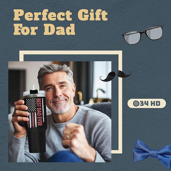 Fathers Gifts, Dad Tumbler with Handle Straw 40 oz Stainless Steel, Dad Coffee Mug, Birthday Gifts for Men, Husband, Papa