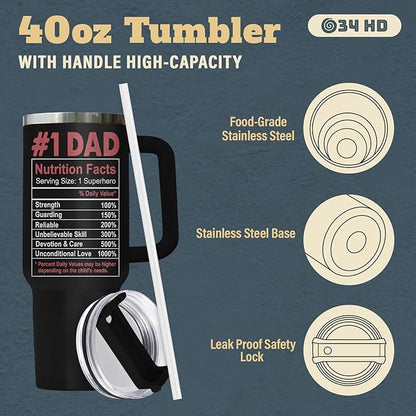 Fathers Gifts, Dad Tumbler with Handle Straw 40 oz Stainless Steel, Dad Coffee Mug, Birthday Gifts for Men, Husband, Papa