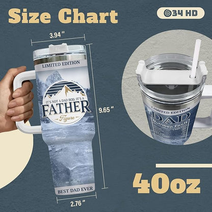 Fathers Gifts, Dad Light Tumbler with Handle Straw 40 oz Stainless Steel, Dad Nutrition Facts Cup, Father Husband Men Birthday Gifts from Daughter, Son, Wife