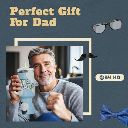 Father Day Gifts, Its Dad Tumbler with Handle Straw 40 oz Stainless Steel, Cartoon Dad Coffee Mug, Father Birthday Gifts from Daughter Son