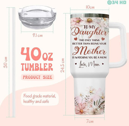 Mother and Daughter Tumbler with Handle & Straw, 40oz Stainless Steel Vacuum Insulated Expecting Mom Mug with Lid, Birthday First Mothers Day Gifts for Daughter, New Mom