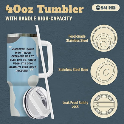 Father Day Gifts, Its Dad Tumbler with Handle Straw 40 oz Stainless Steel, Cartoon Dad Coffee Mug, Father Birthday Gifts from Daughter Son
