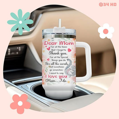 First Mothers Day Gifts, Elephant Mom Tumbler with Lid and Straw, 40oz Cup for Expecting Mom, To My Mommy Insulated Mug, First Time Mother Present Birthday Baby Showers
