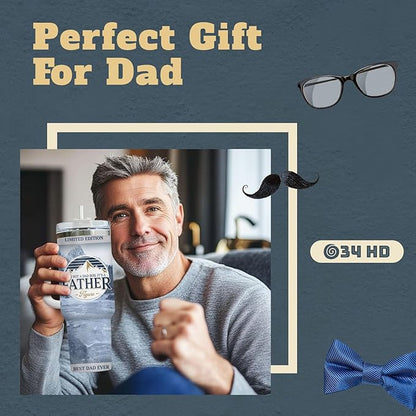Fathers Gifts, Dad Light Tumbler with Handle Straw 40 oz Stainless Steel, Dad Nutrition Facts Cup, Father Husband Men Birthday Gifts from Daughter, Son, Wife