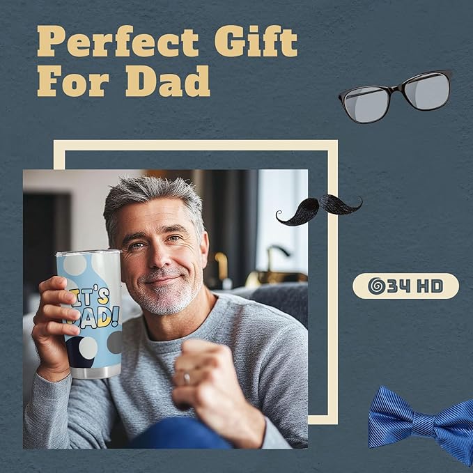 Fathers Gifts, Its Dad Tumbler with Lid 20 oz Stainless Steel, Cartoon Dad Coffee Mug, Daddy Drinking Cup, Father Birthday Gifts from Daughter Son