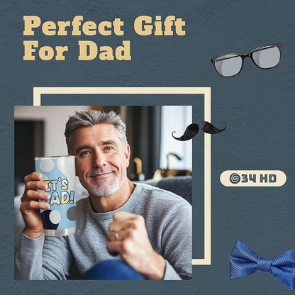 Fathers Gifts, Its Dad Tumbler with Lid 20 oz Stainless Steel, Cartoon Dad Coffee Mug, Daddy Drinking Cup, Father Birthday Gifts from Daughter Son