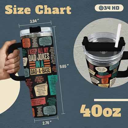 Fathers Joke Gifts, Funny Dad Tumbler with Handle Straw 40 oz Stainless Steel, Dad Jokes Cup, Hilarious Birthday Gifts for Men, Husband