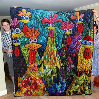 Whimsical Chickens Quilted Blanket