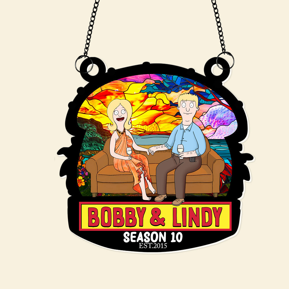 You And Me, Seasons Series - Personalized Christmas Suncatcher Ornament - Burger Couple Ornament